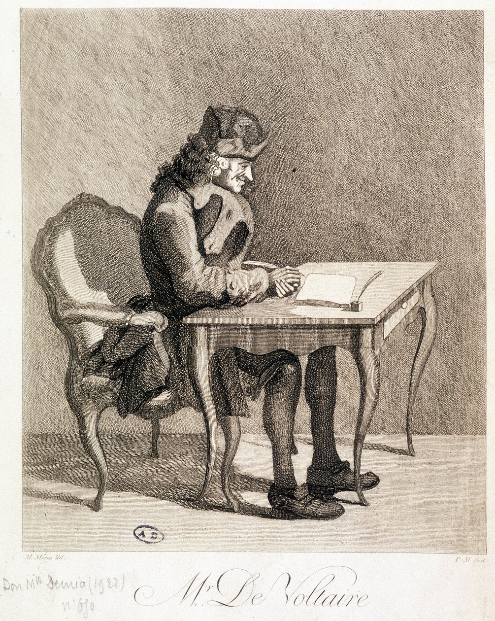 Voltaire çalışma masasında - gravür by Unknown artist