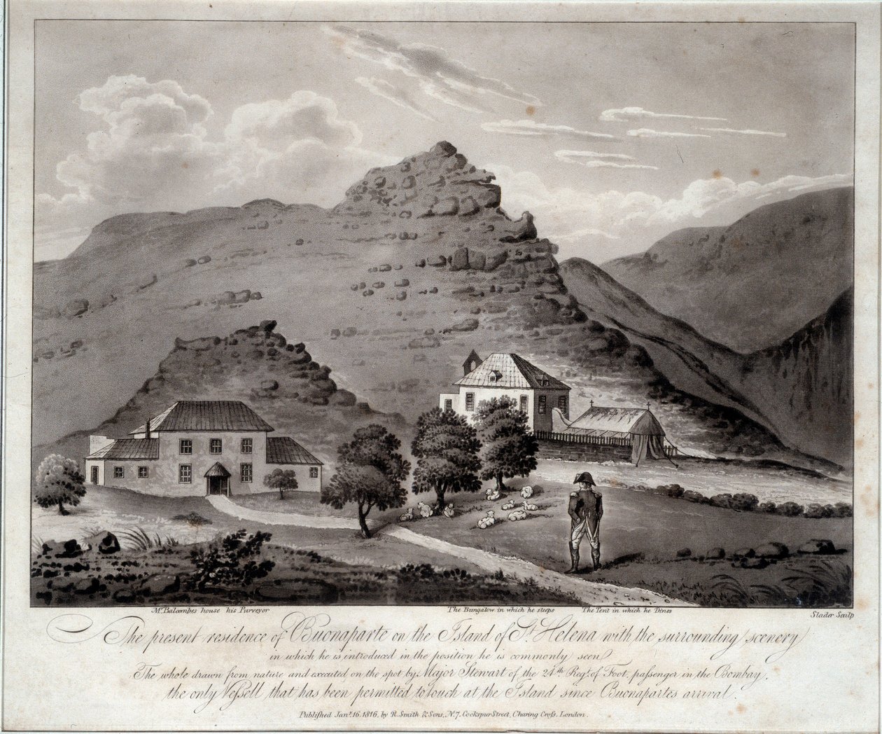 Sainte Helene adasının görünümü (Ile Sainte-Helene) 19. yüzyıl Malmaison gravürü. Kale Müzesi by Unknown artist