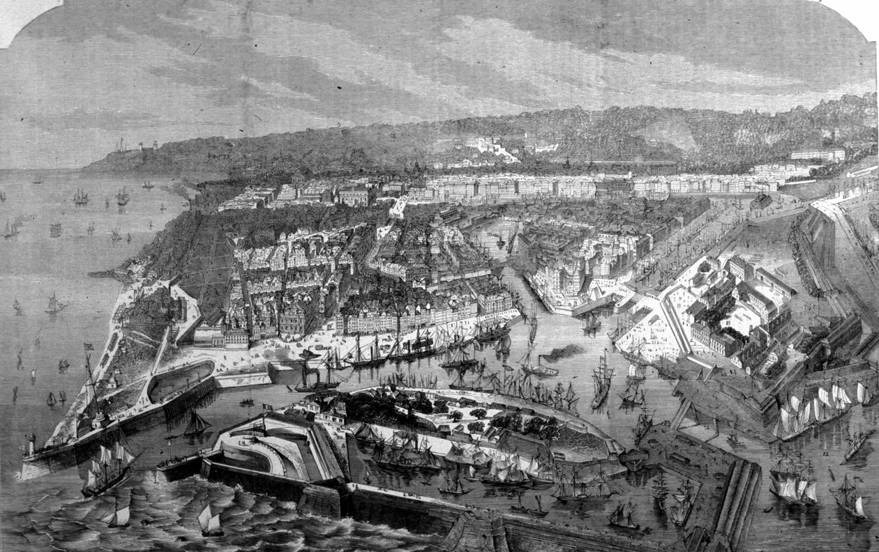 Vue du port du Havre.1868 19. yüzyıl gravürü. by Unknown artist
