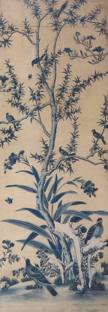 Kuşlar ve Çiçekli Ağaçlar ile Duvar Kağıdı Paneli by Unknown artist