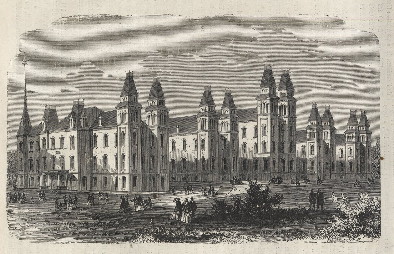 Ward Island Göçmen Hastanesi - New York Eyaleti - Göç Komisyonu Kuruluşu - 1869 tarihli “Şanlı Evren”de Gravür by Unknown artist