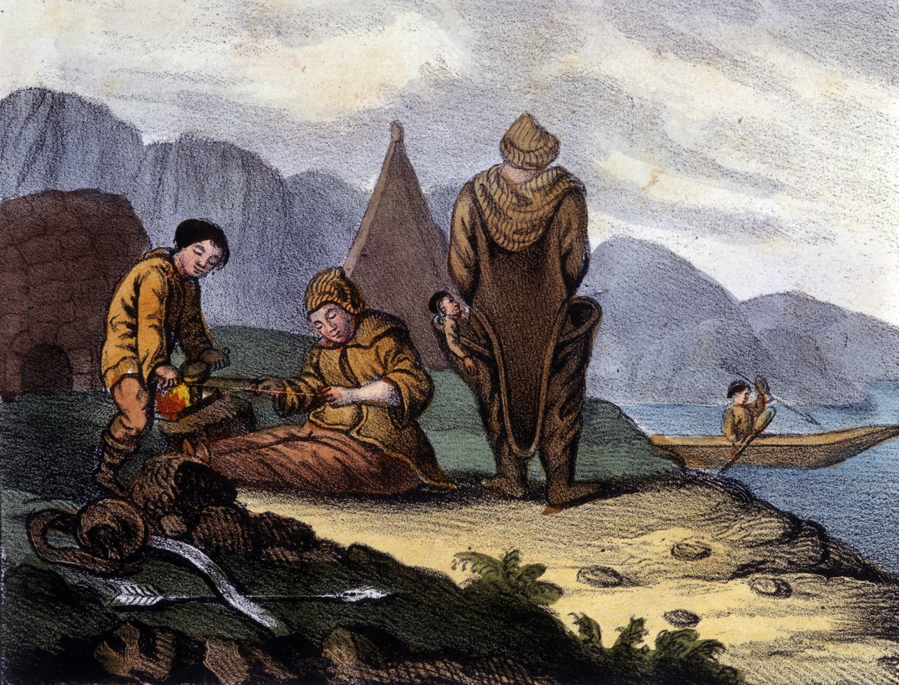 Batı Grönland Sahili Eskimoları. 19. yüzyılın başlarında litografi by Unknown artist