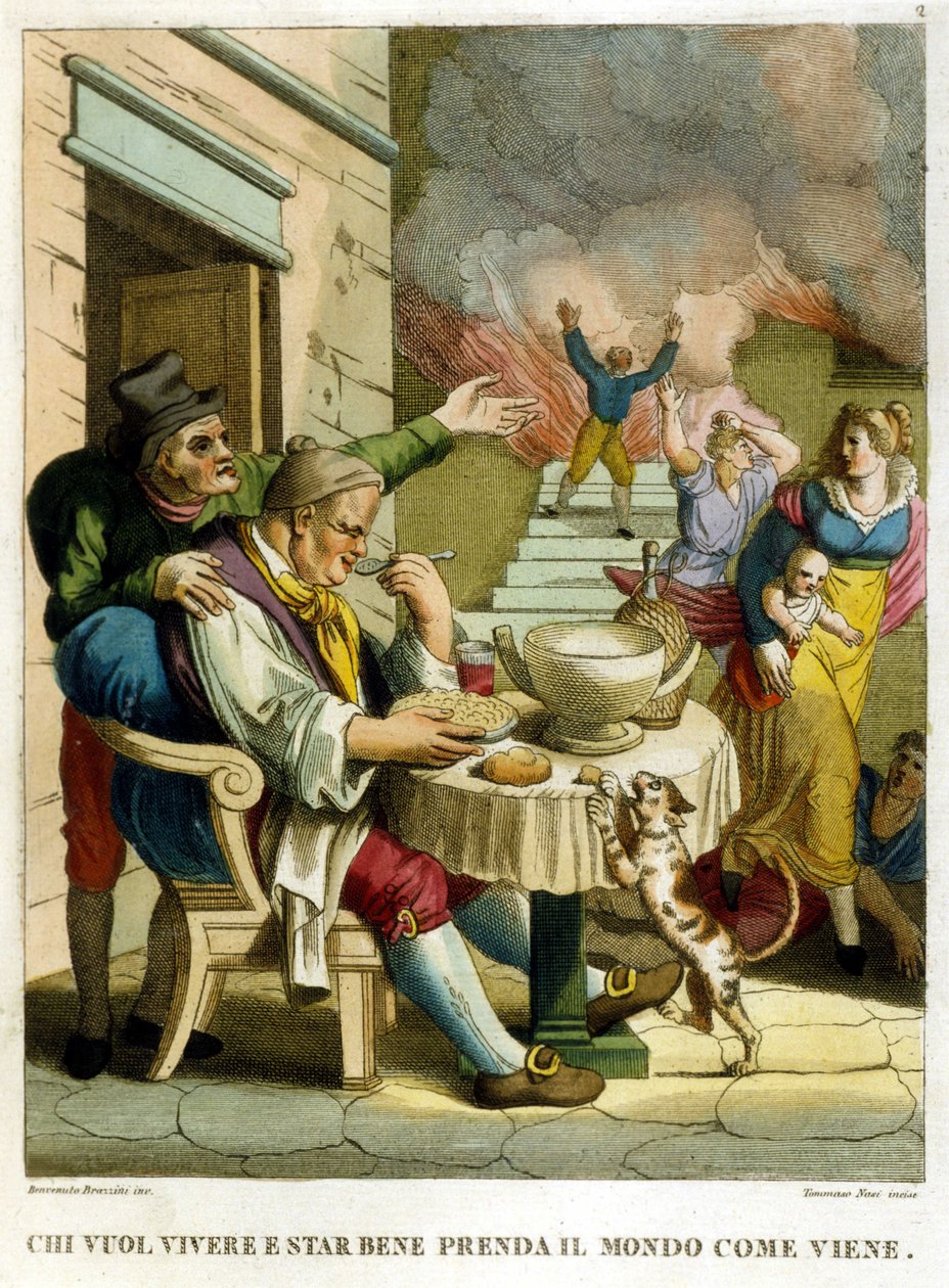 "Hayattan zevk almak ve iyi yaşamak isteyen, dünyayı olduğu gibi kabul etmelidir." 18. yüzyılın sonundan oyma atasözleri koleksiyonu by Unknown artist