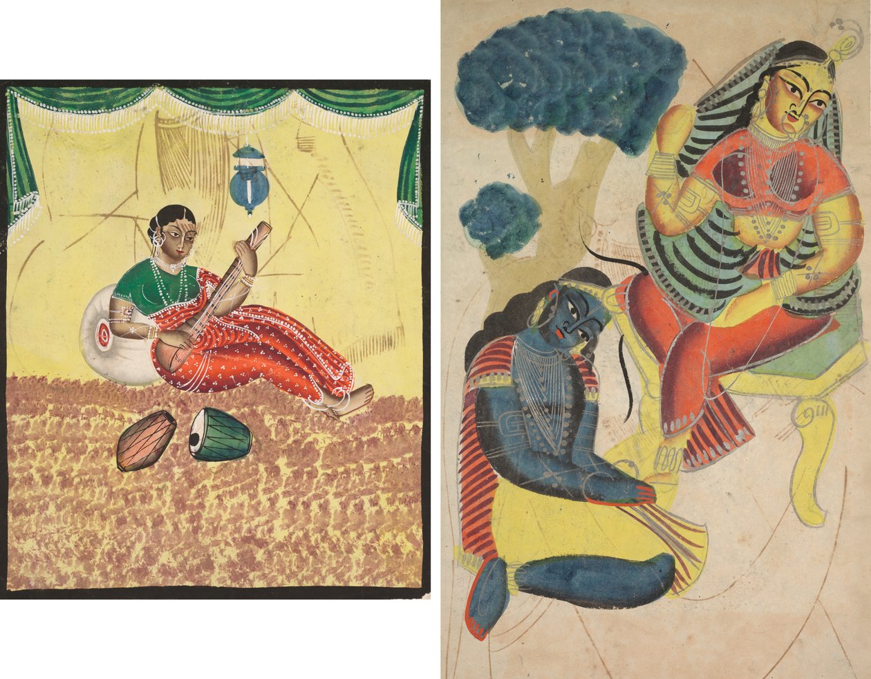 Müzik Çalan Kadın (rekto); Krishna Radha'nın Ayaklarını Okşayarak (verso) by Unknown artist