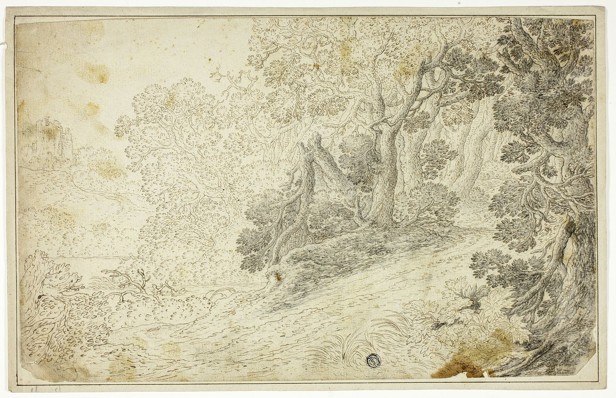 Kale Manzaralı Ormanlık Nehir Manzarası by Unknown artist