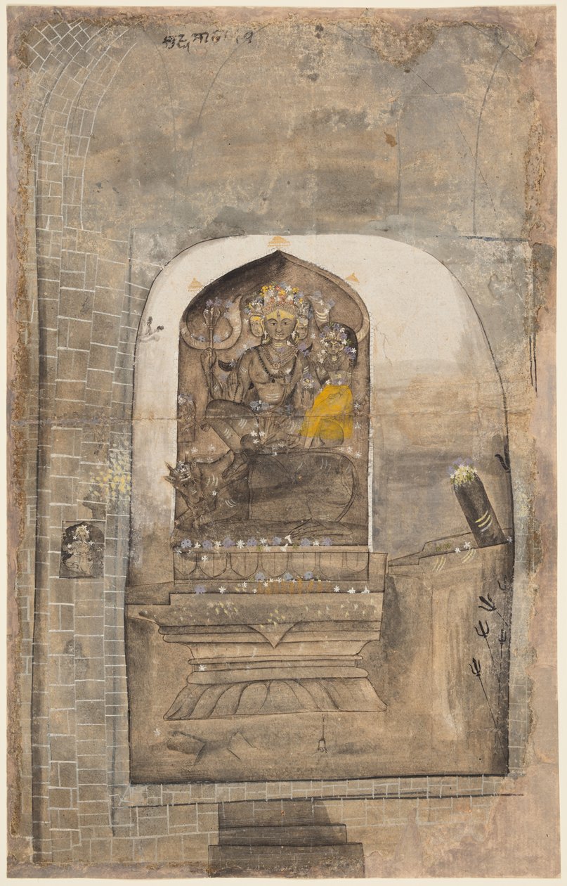 Bir Tapınak İçinde Shiva ve Parvati'nin Taş Resmine Tapınma by Unknown artist