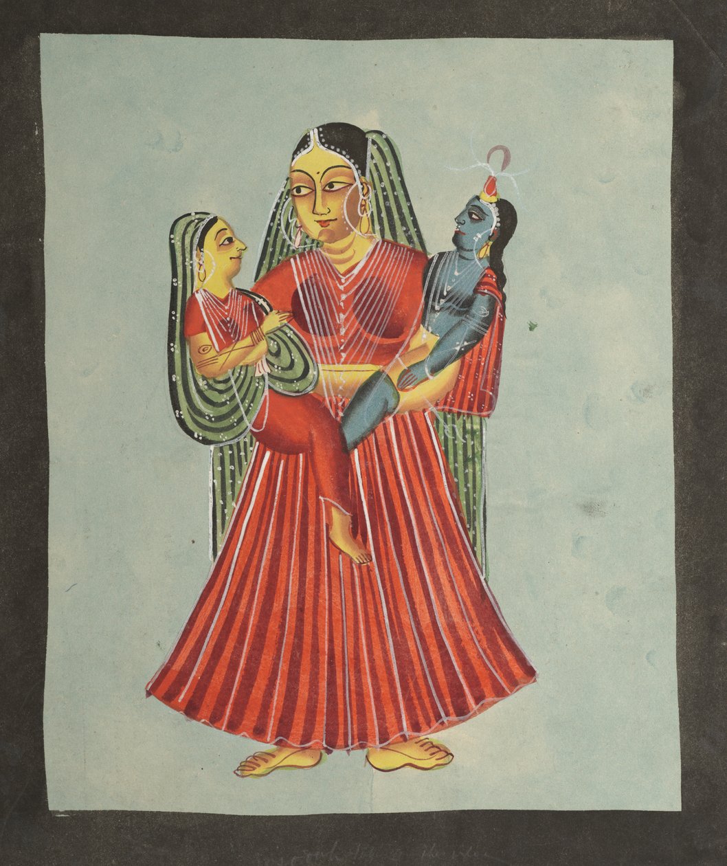 Yasoda Krishna ve Radha'yı Tutuyor by Unknown artist