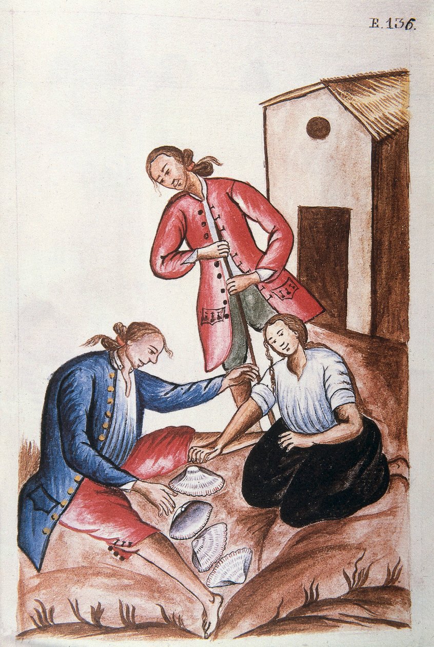 Baltazar Martinez Compañón y Bujanda, Trujillo piskoposu (1782-1785) tarafından yazılan "Trujillo del Peru" veya "Códice Martínez Compañón" kitabından mermi oyunu oynayan genç Kızılderililer by Unknown artist