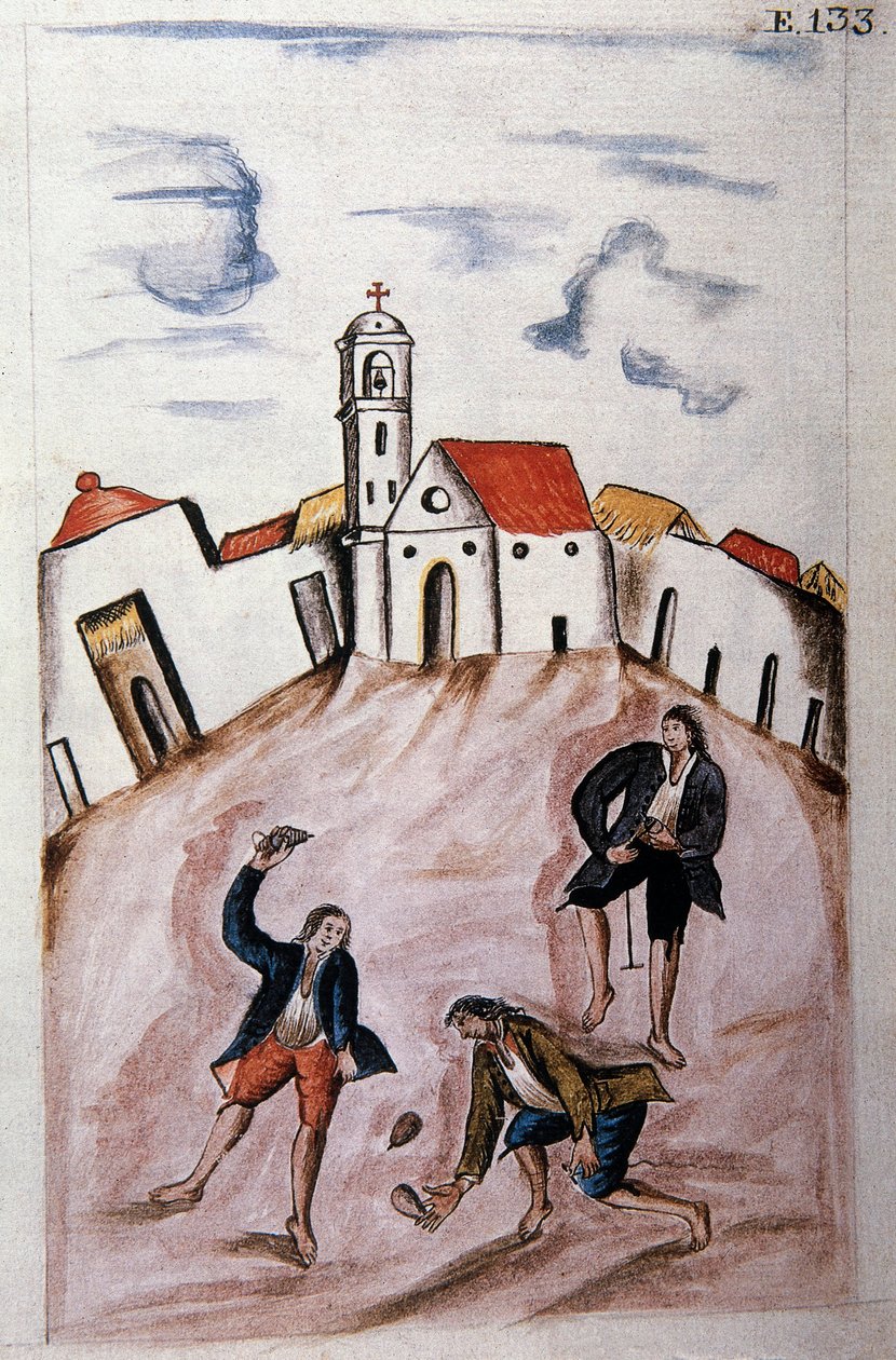 Baltazar Martinez Compañón y Bujanda, Trujillo piskoposu (1782-1785) tarafından yazılan "Trujillo del Peru" veya "Códice Martínez Compañón" kitabından topaçla oynayan genç Kızılderililer by Unknown artist
