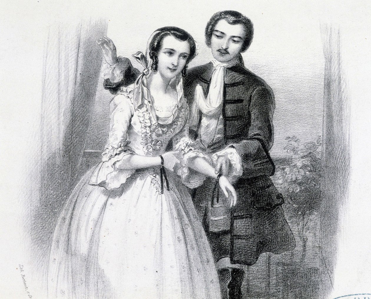 Genç bir adam genç bir kadına kur yapıyor, deb. 19. yüzyıl by Unknown artist