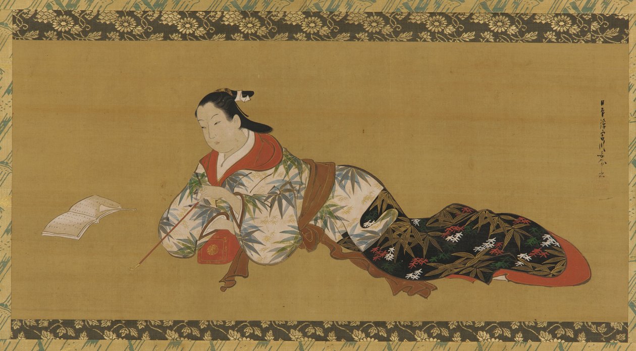 Yujo uzanmış ve bir müzik notası okuyor by Unknown artist