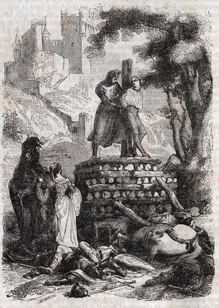 Bucher üzerinde Zerbin, Delivre by Roland - “Öfkeli Roland”dan 1851 gravürü by Unknown artist