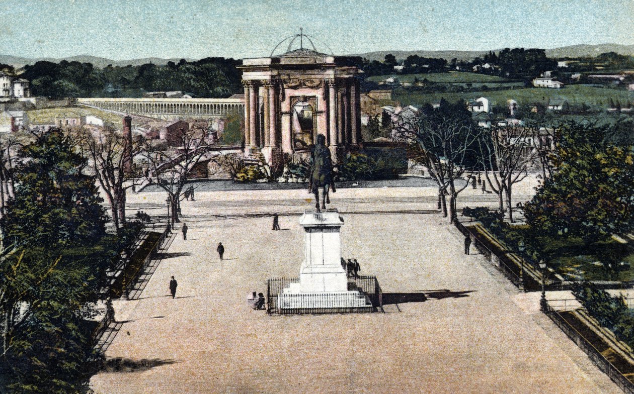 Montpellier'deki Promenade du Peyrou'nun görünümü, Herault 1910, Özel Koleksiyon hakkında by Unknown photographer