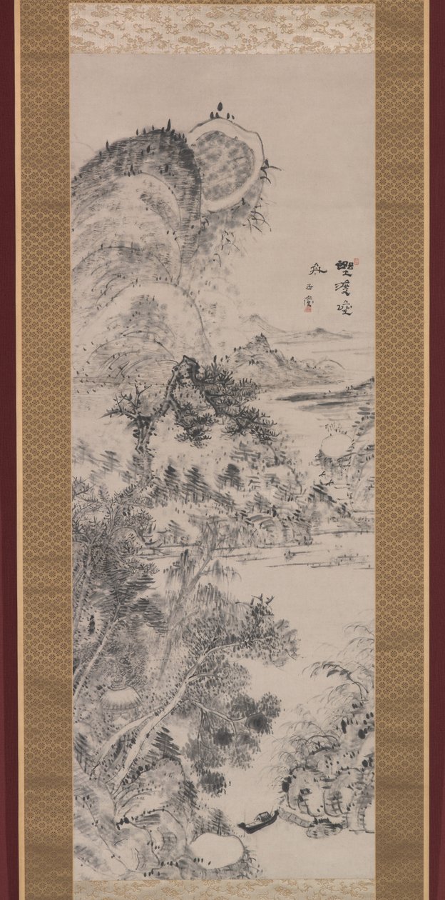 Wilderness Crossing'de Boş Feribot, yaklaşık 1800 (kağıt üzerine mürekkep) by Uragami Gyokudo