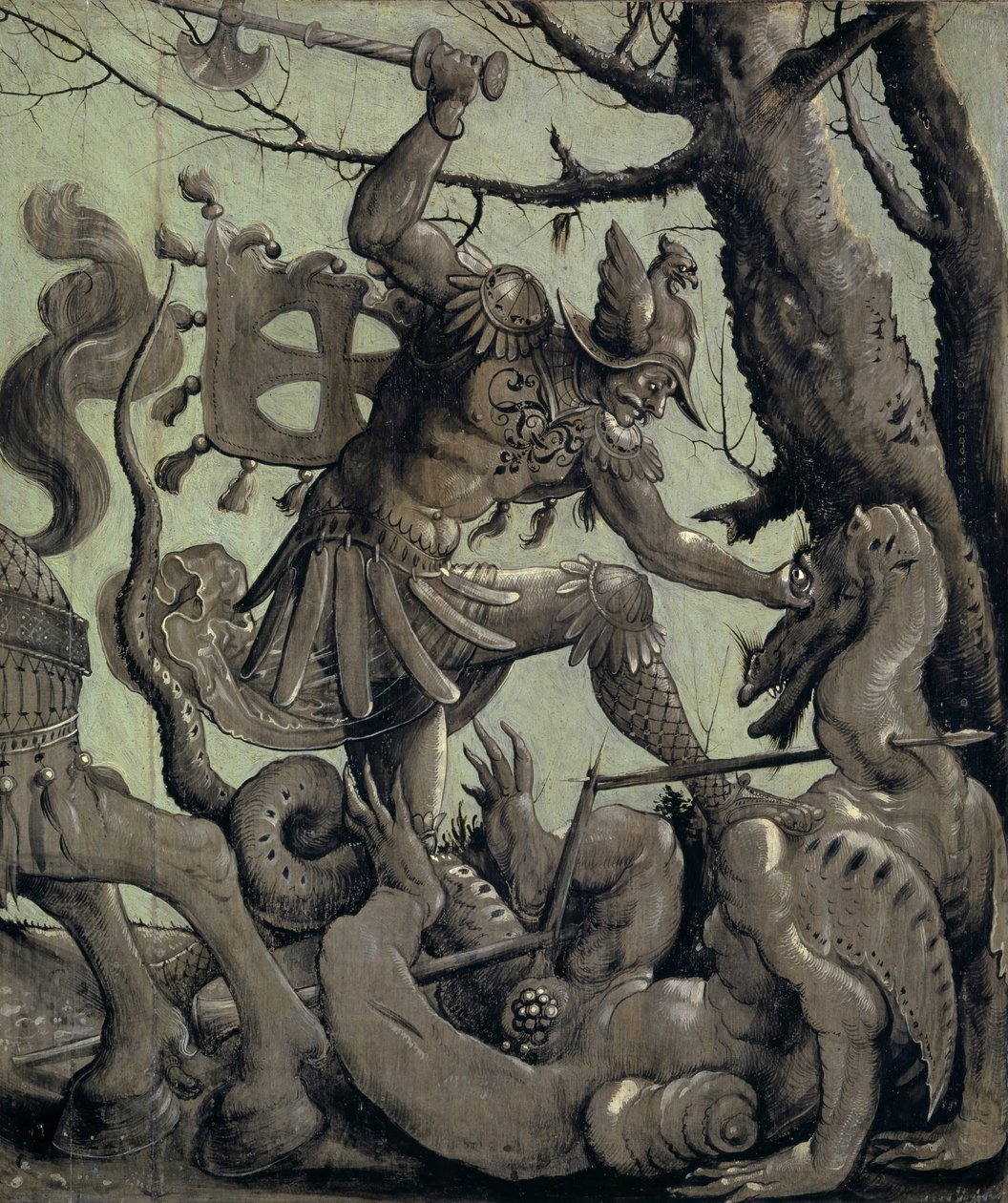 Aziz George Ejderhayla Dövüşüyor, c.1520 (ıhlamur ağacı üzerinde tempera) by Urs Graf