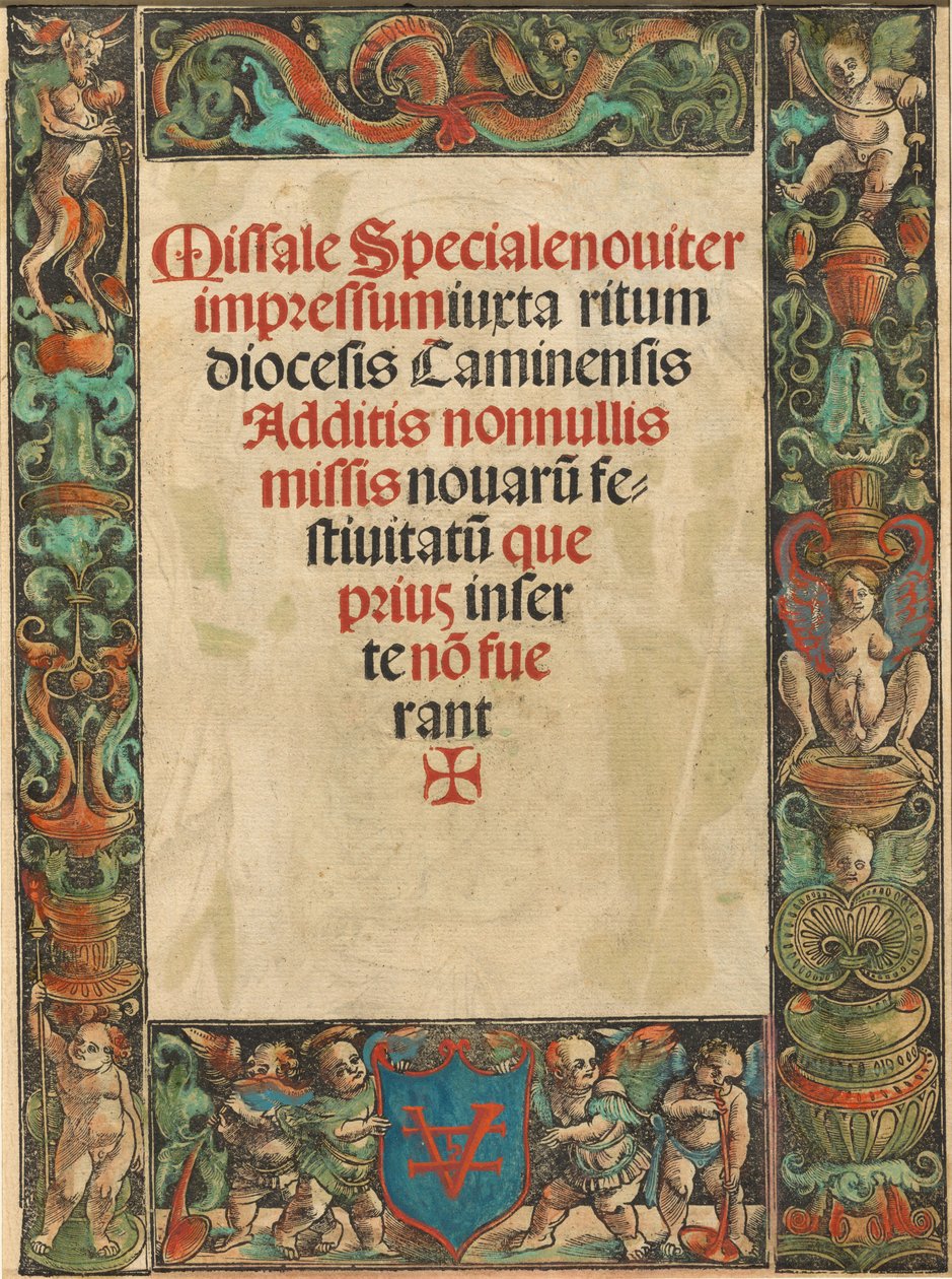 Bir Missal için Başlık Sayfası, Satyr ve Putti Bordürlü [verso], c. 1511. by Urs Graf