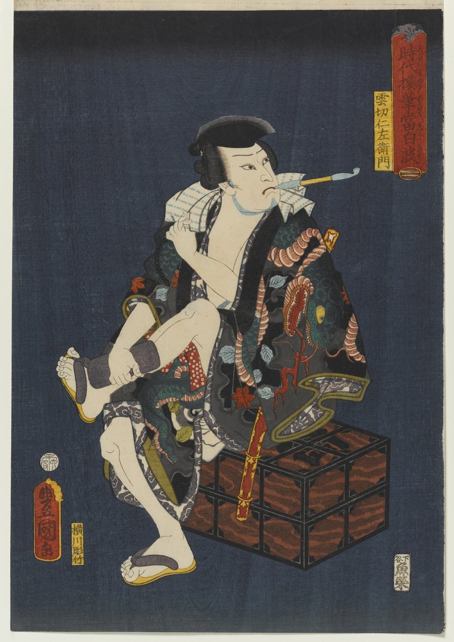 Aktör Kataoka Nizaemon VIII, Zamanın Tasarımlarında Hırsızlar serisinden Kumokiri Nizaemon olarak, 1859 (renkli tahta baskı) by Utagawa 1786 1864 Kunisada