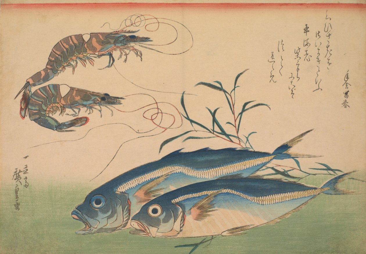 Karidesli veya Karidesli istavrit (Aji), yazıtlı by Utagawa Hiroshige