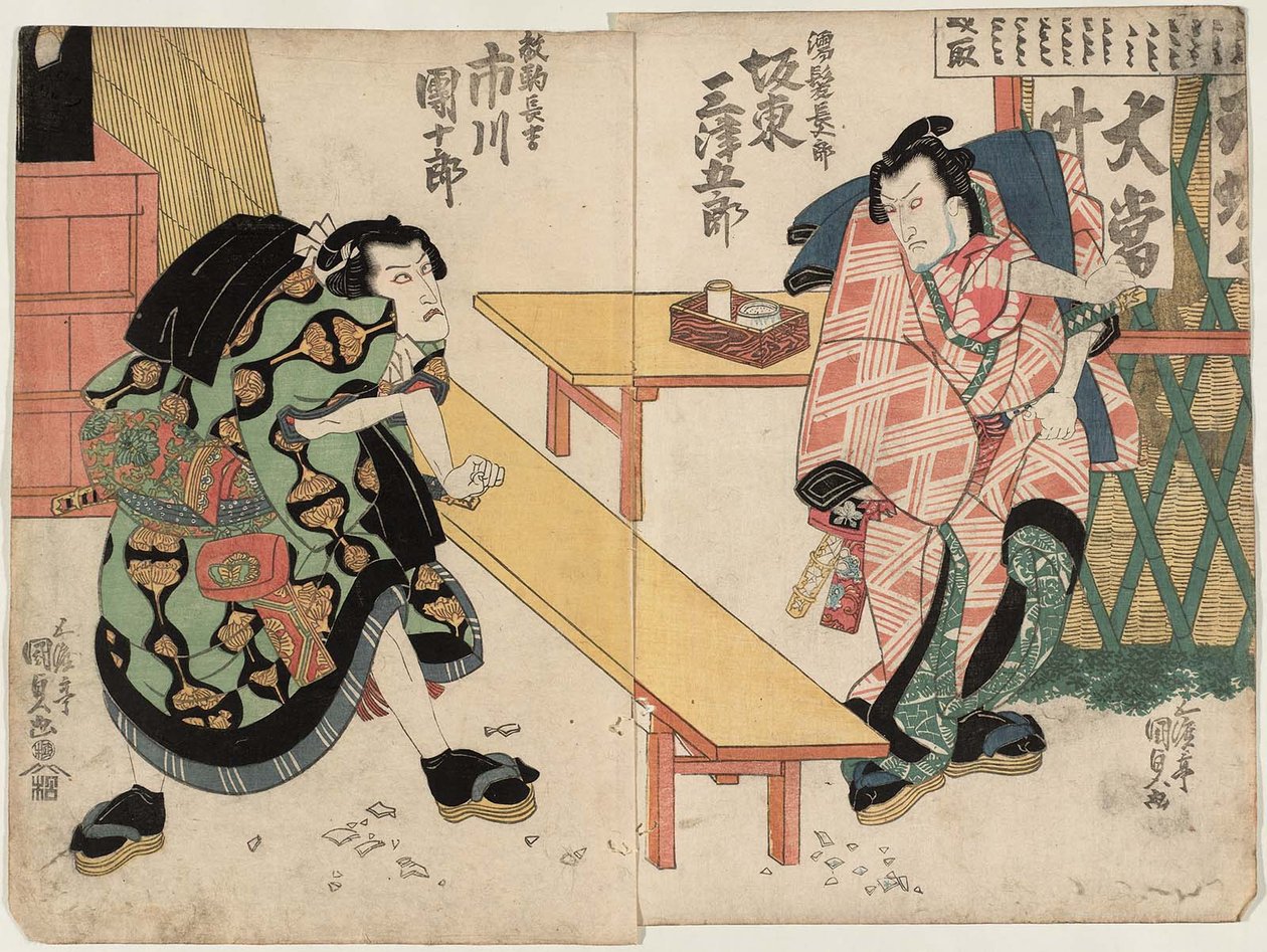 Ac ve rs Bando Mitsugoro Ii Islak Gami Chogoro R ve Ichikawa Danjuro Eii As Hanare Goma Chokichi L by Utagawa Kunisada