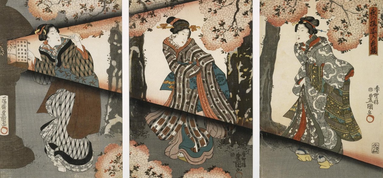 Kızlar ve Fenerler ile Gece Sahnesi by Utagawa Kunisada