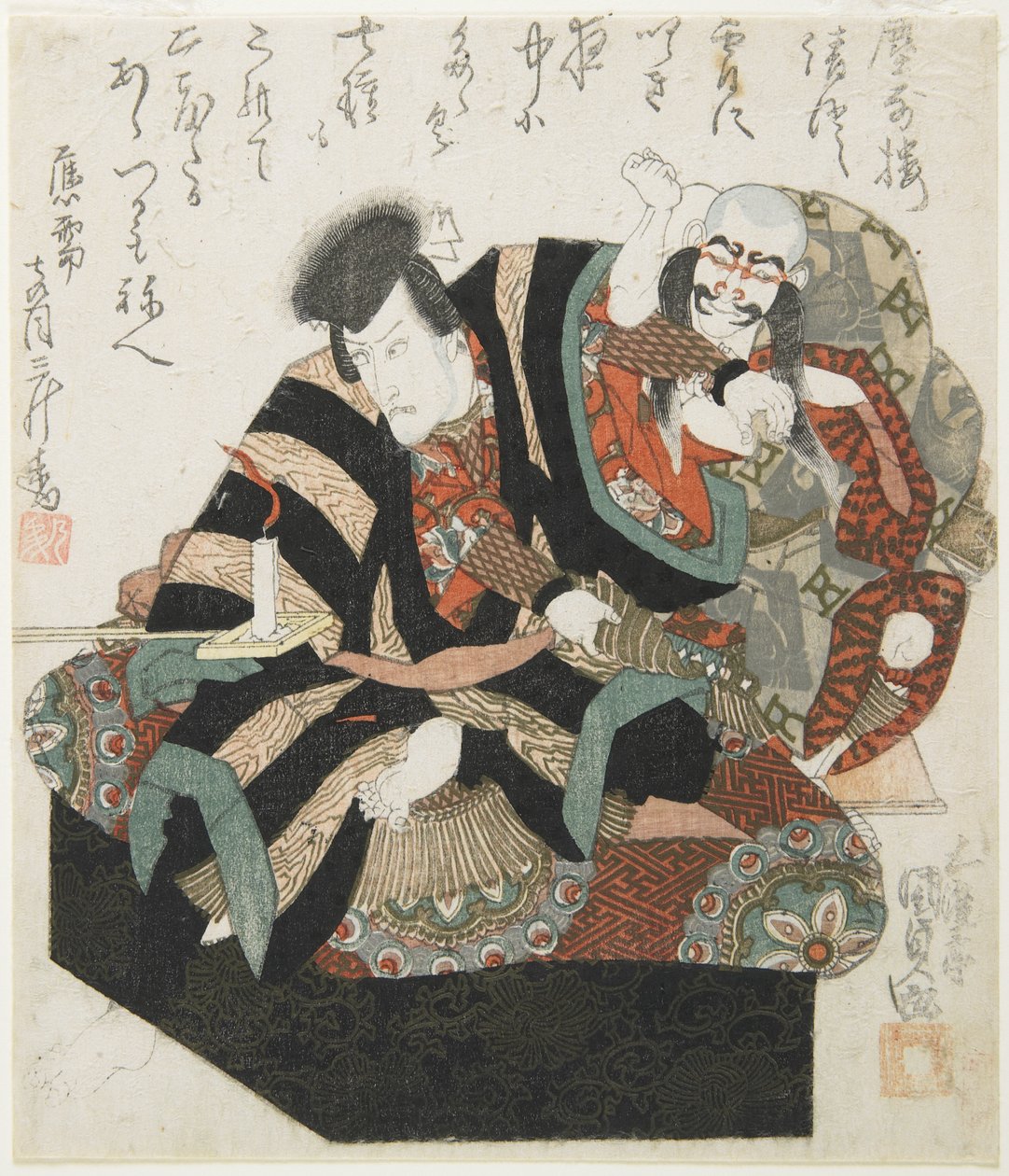 19. yüzyılın ortalarında bir Kabuki Oyunundan İki Oyuncu by Utagawa Kunisada