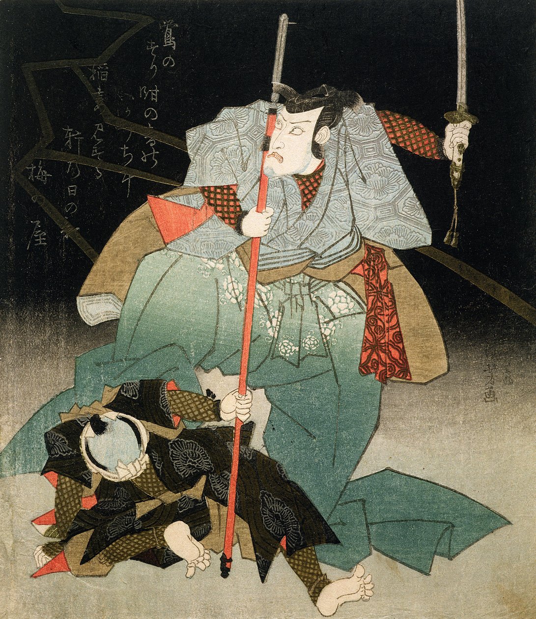 Ichikawa Danjuro VII Bir Kanun Görevlisine Baskın Olmak, c.1830-44 (tahta baskı) by Utagawa Kuniyoshi