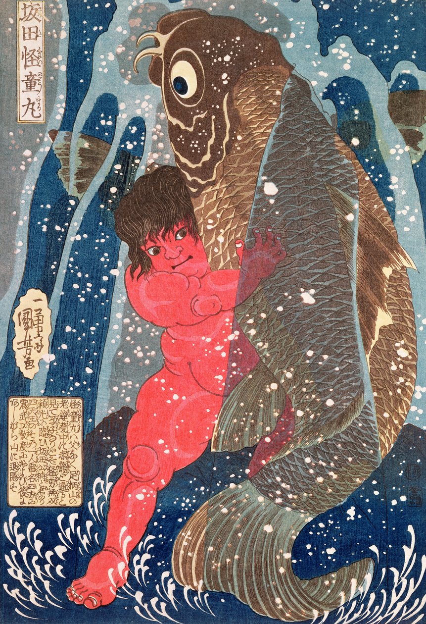 Kintoki Şelaleyi Yüzüyor (tahta baskı) (ayrıca bkz. 100501) by Utagawa Kuniyoshi
