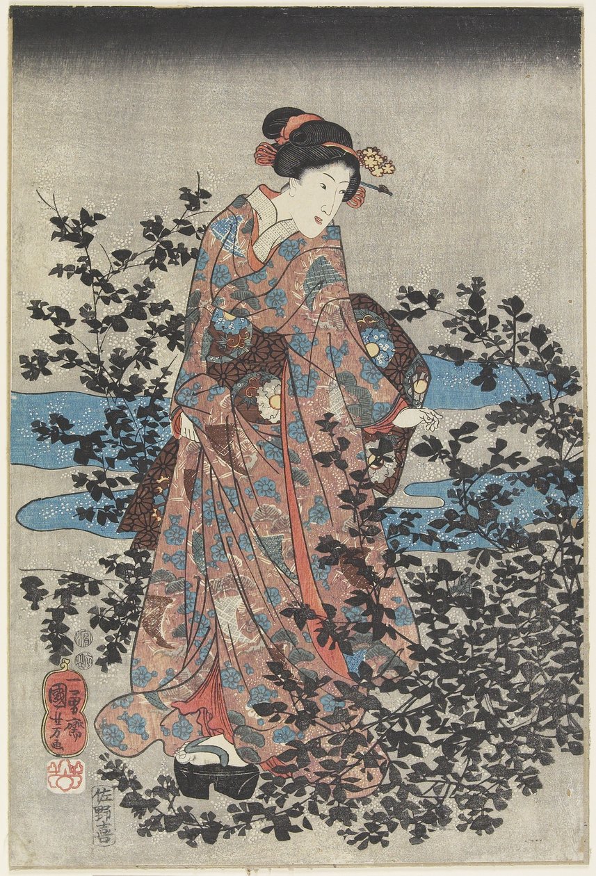 Bir Güzel ve Çalı Yoncalı Gece Manzarası, 1847-1852 by Utagawa Kuniyoshi