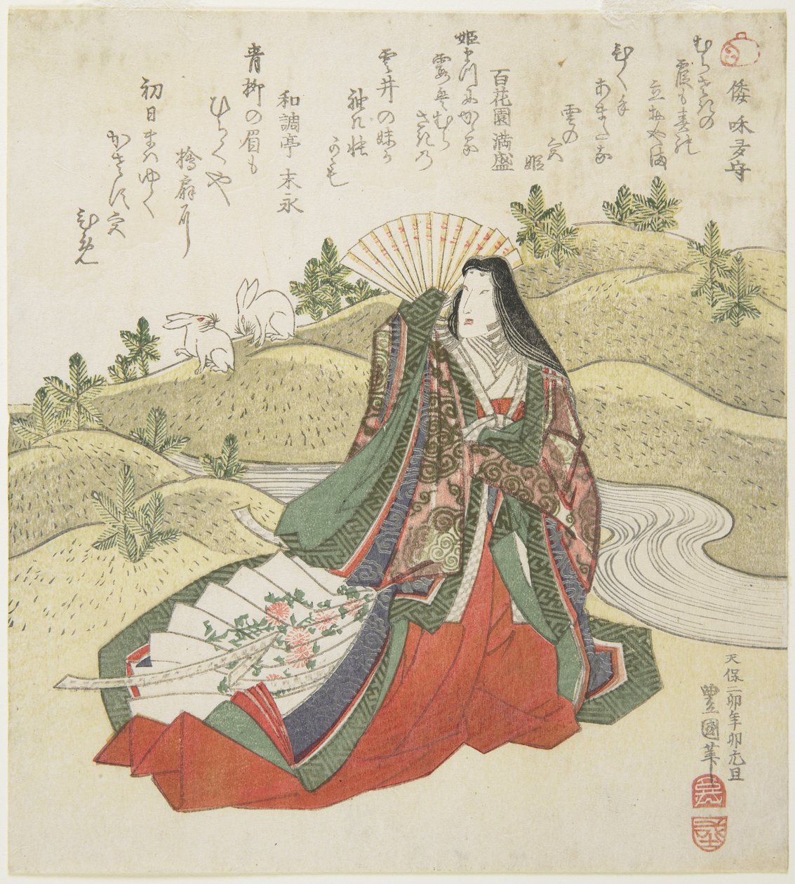 (Saray Hanımı ve İki Tavşan), Ocak 1831 by Utagawa Toyokuni