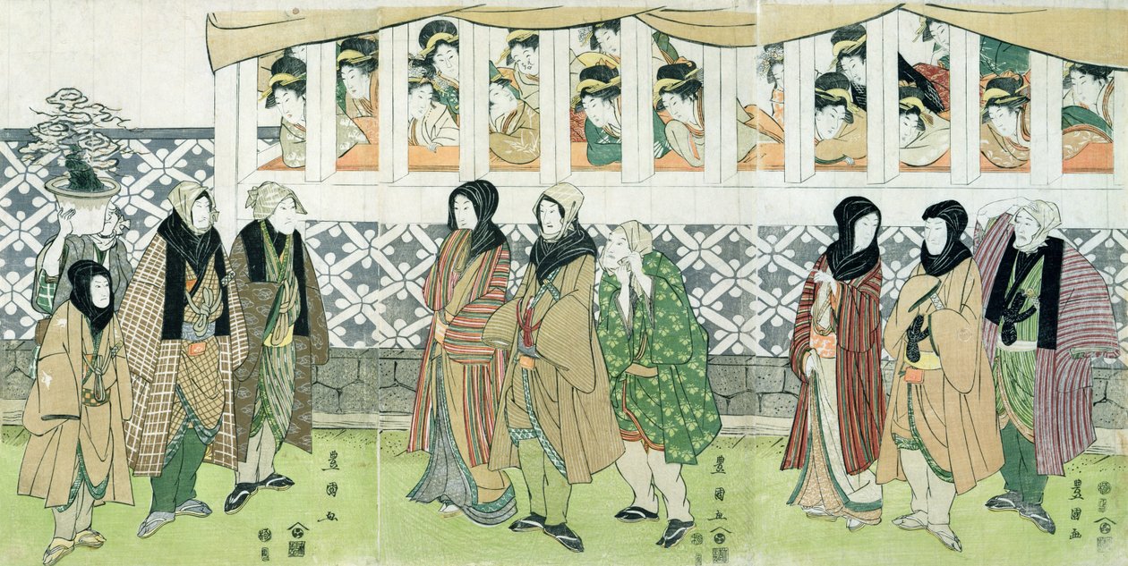 Yürüyen Aktörler (renkli tahta baskı) by Utagawa Toyokuni