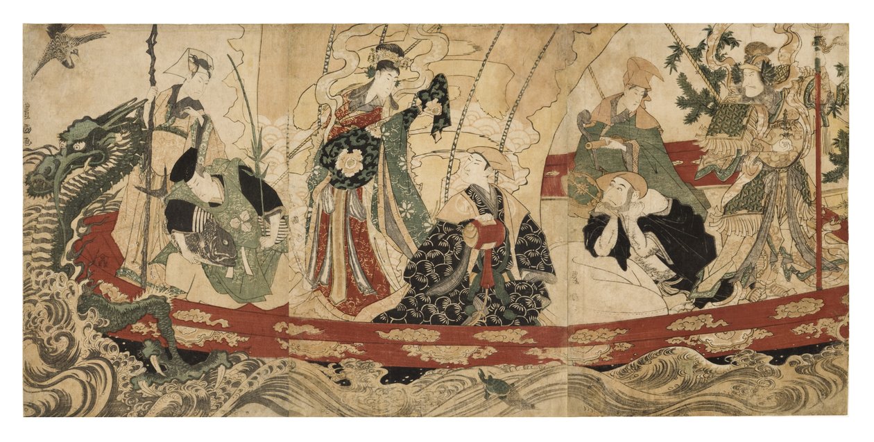 Bir Hazine Gemisinde Yedi Şans Tanrısı olarak aktörler, 1800-05 (tahta blok) by Utagawa Toyokuni