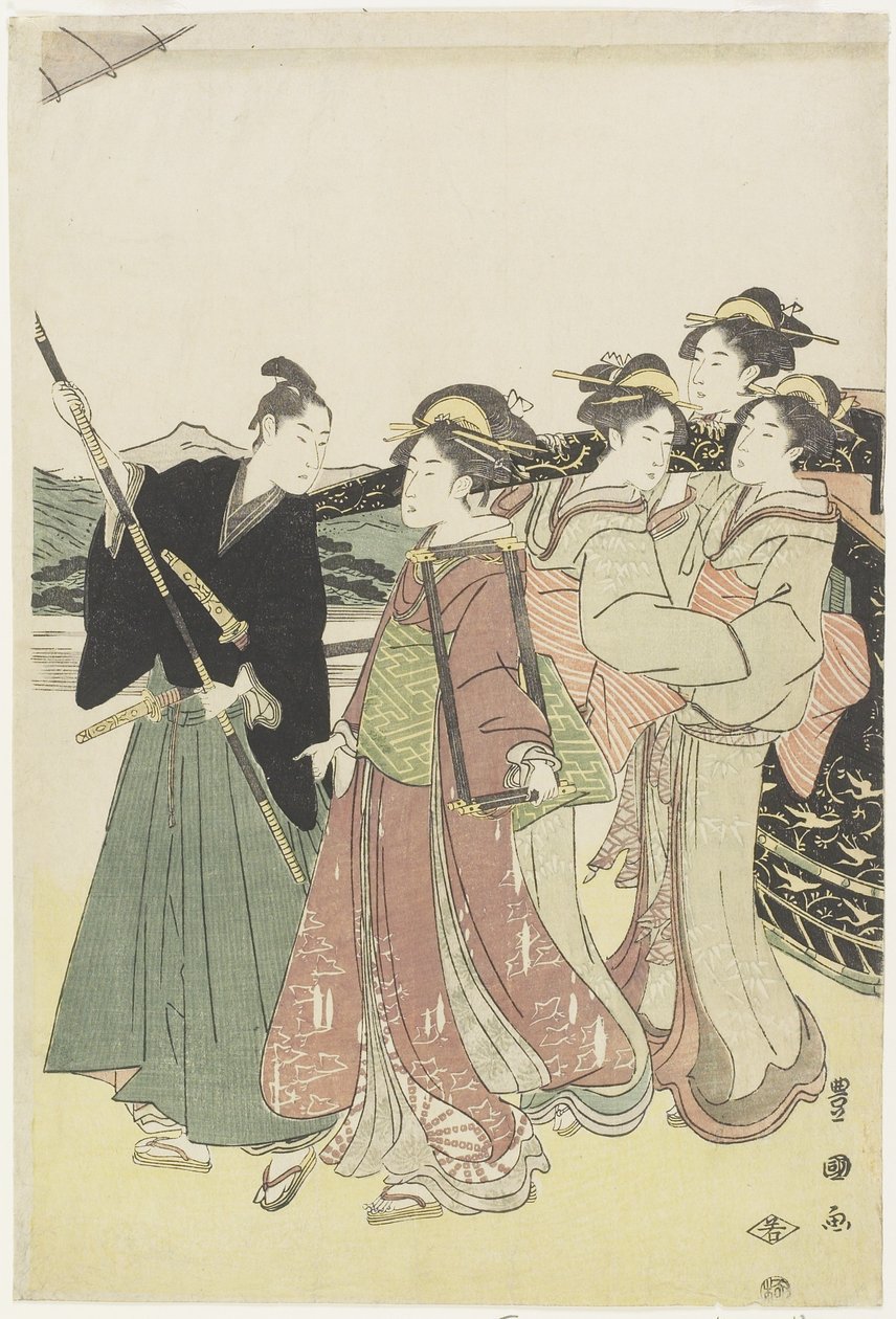 Oiran(Üst düzey fahişe) Daimyo_ Alayı'nın Bir Mitatı Olarak Seyahat Etmek, 18. yüzyılın sonları ve 19. yüzyılın başlarında by Utagawa Toyokuni