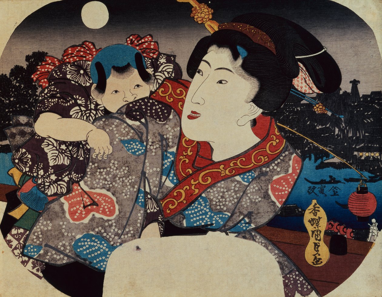 Sırtında Çocuk Taşıyan Kadın (tahta baskı) by Utagawa Kunisada