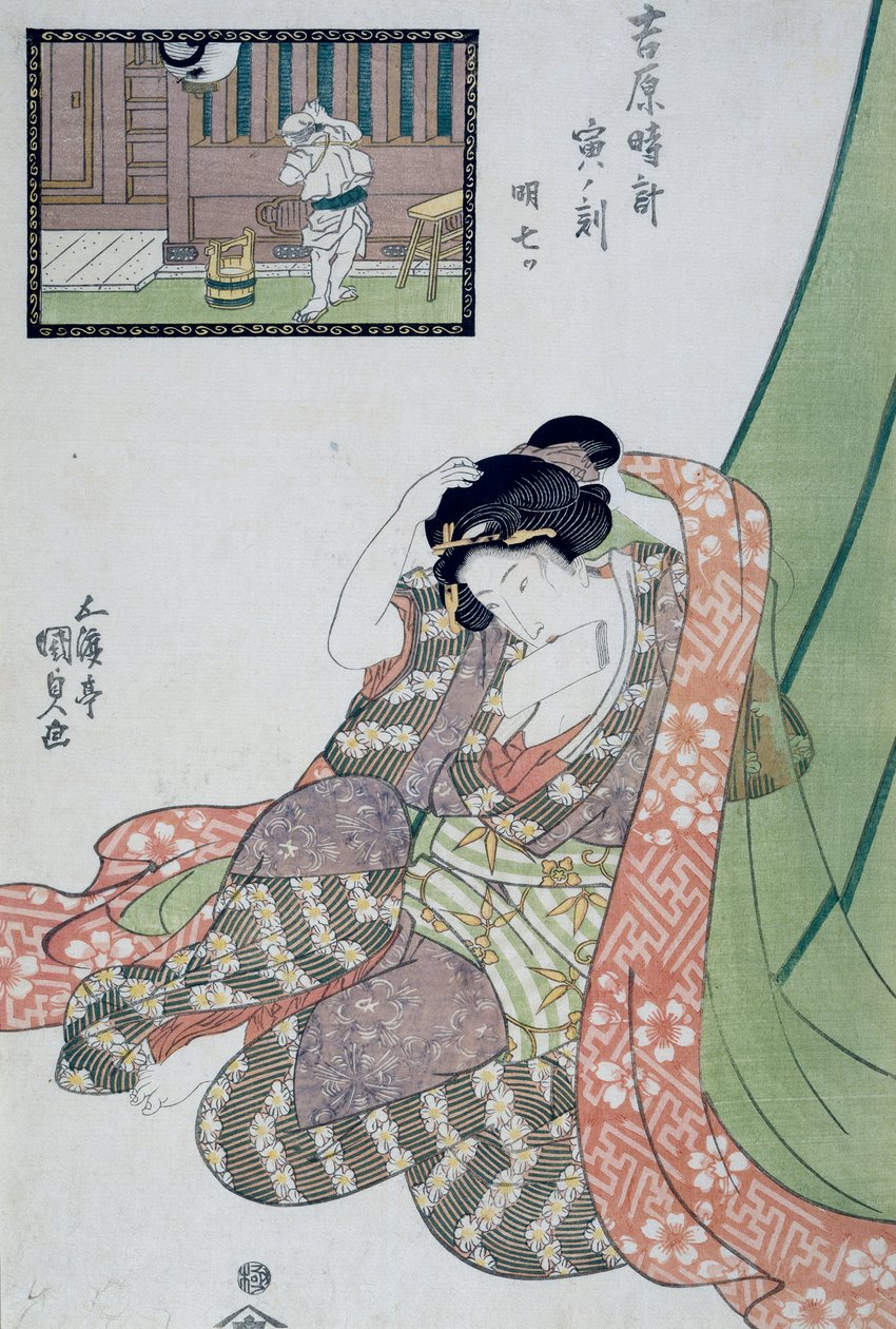 Ejderha saati, Sabahın beşinci ila yedinci saati, Ca 1818, Ukiyo-e sanat baskısı Utagawa Kunisada