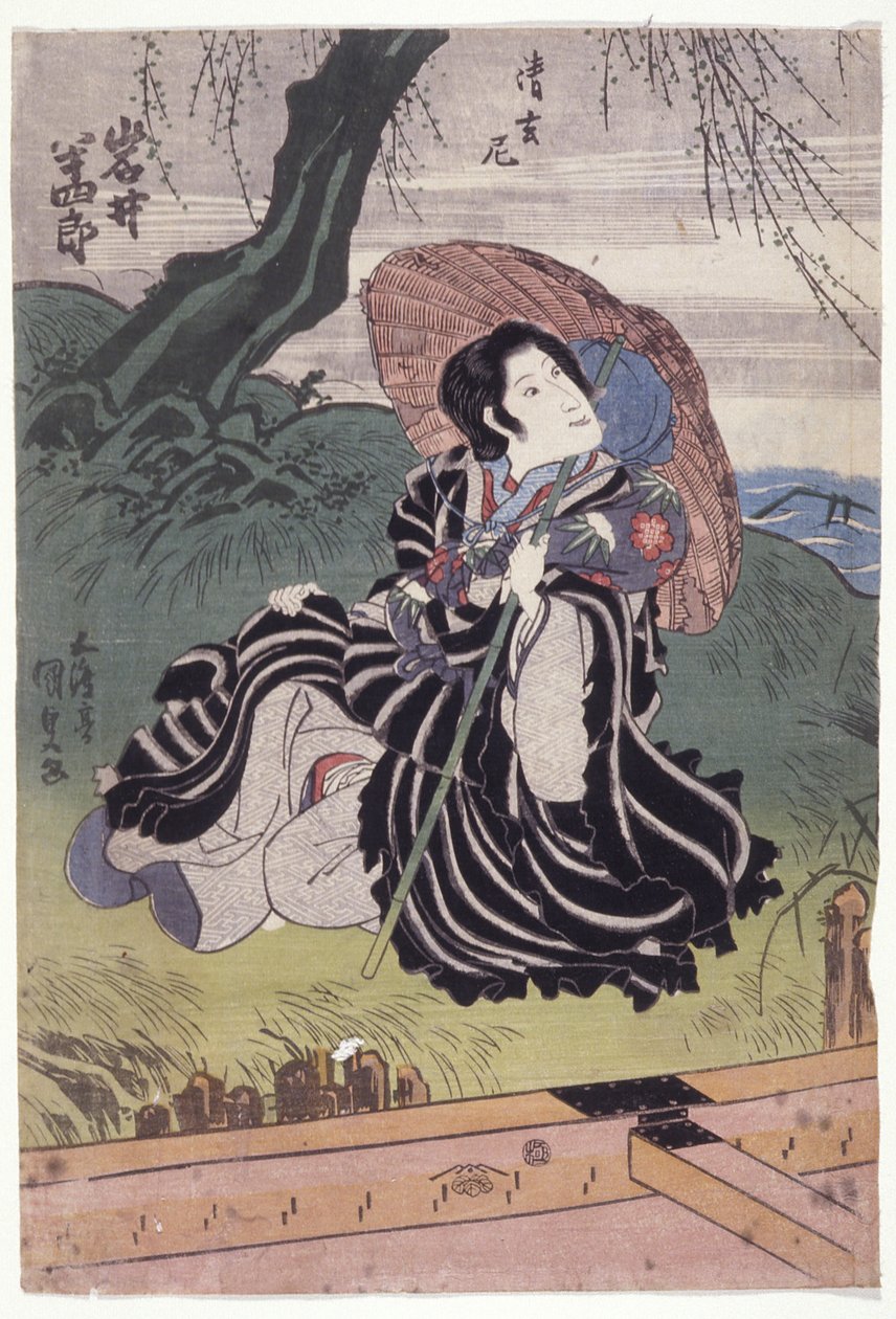 Iwai Hanşir? In The Role Of The Nun Seigen (renkli tahta baskı) by Utagawa (1786 1865) Kunisada