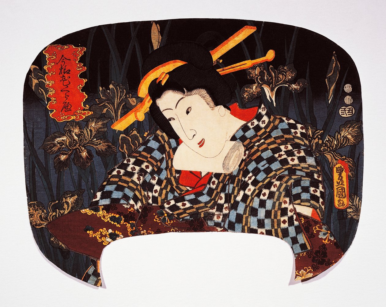Arka planda iris ile fahişe portresi by Utagawa Kunisada