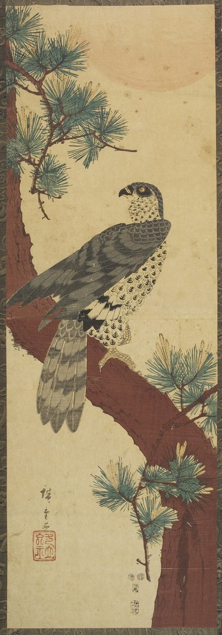 (Çam Dalı Üzerinde Şahin, Yaz), Eylül 1853 by Utagawa Hiroshige