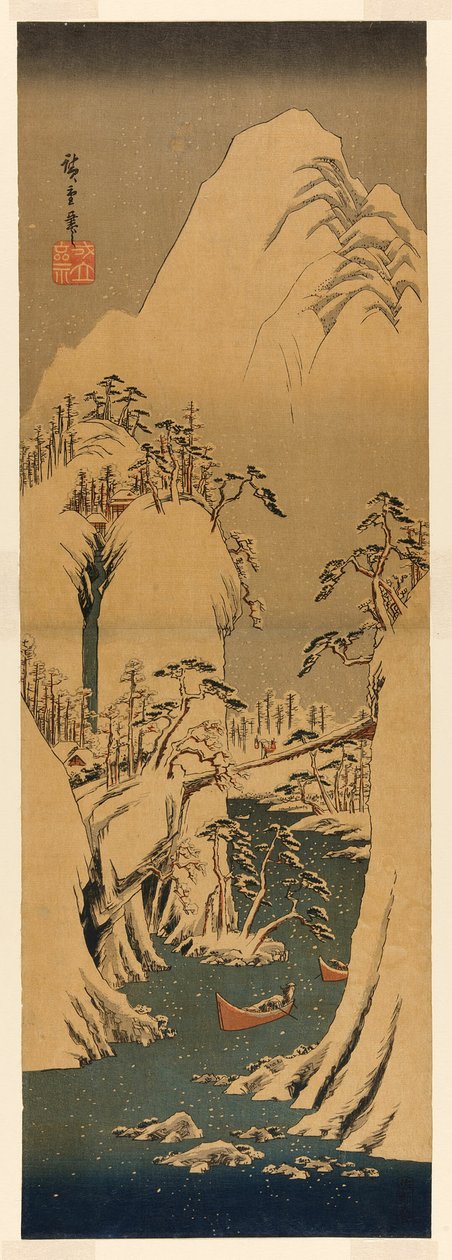 Fuji Nehri üzerinde Karlı Bir Geçit by Utagawa Hiroshige