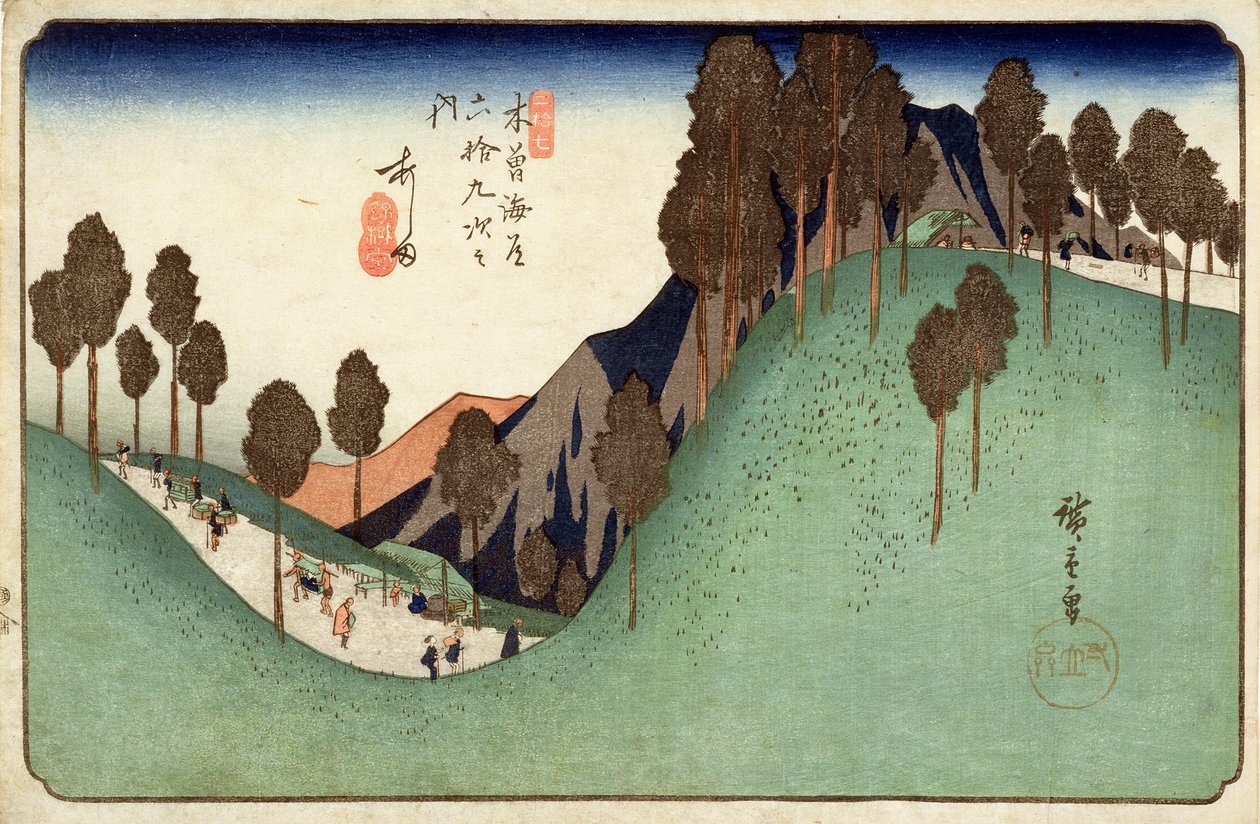 Ashida, Kisokaido Otoyolu üzerindeki Altmış Dokuz İstasyondan, c.1838 (tahta blok renkli baskı) by Utagawa Hiroshige