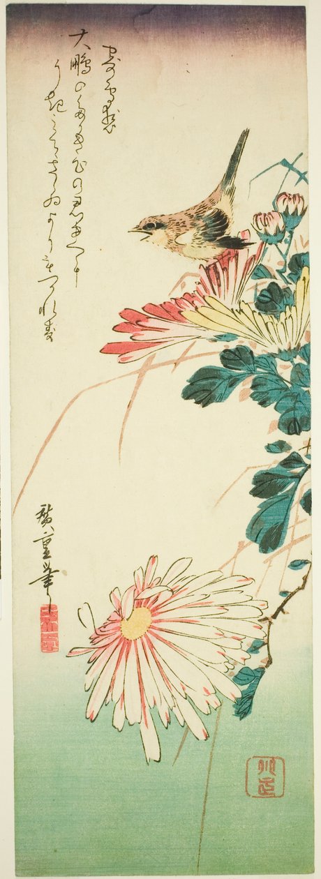 Kuş ve krizantem by Utagawa Hiroshige