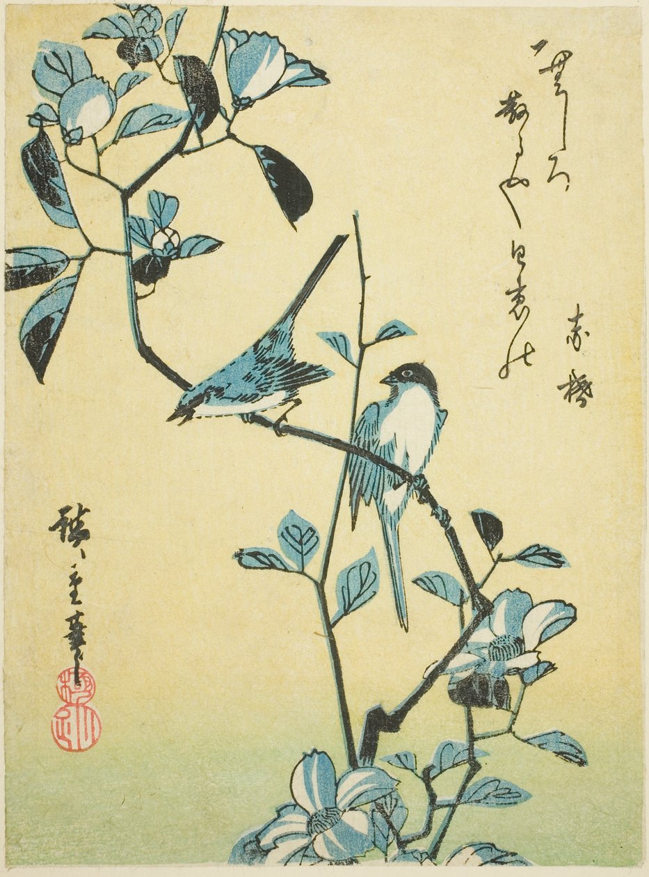 Kamelya dalında kuşlar by Utagawa Hiroshige