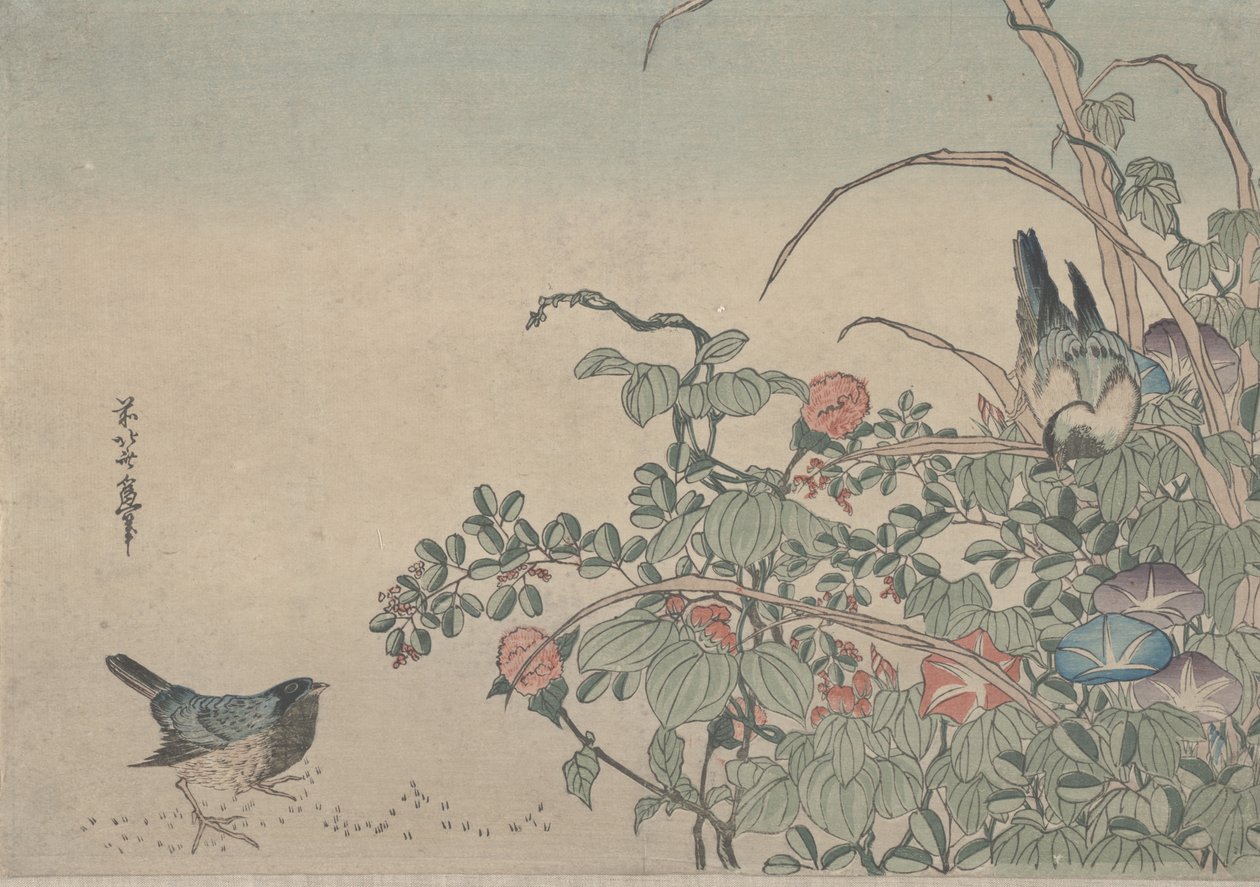 Sabah Zaferleri ve Lespedeza ile Mavi Kuşlar, 1833 dolayları by Utagawa Hiroshige