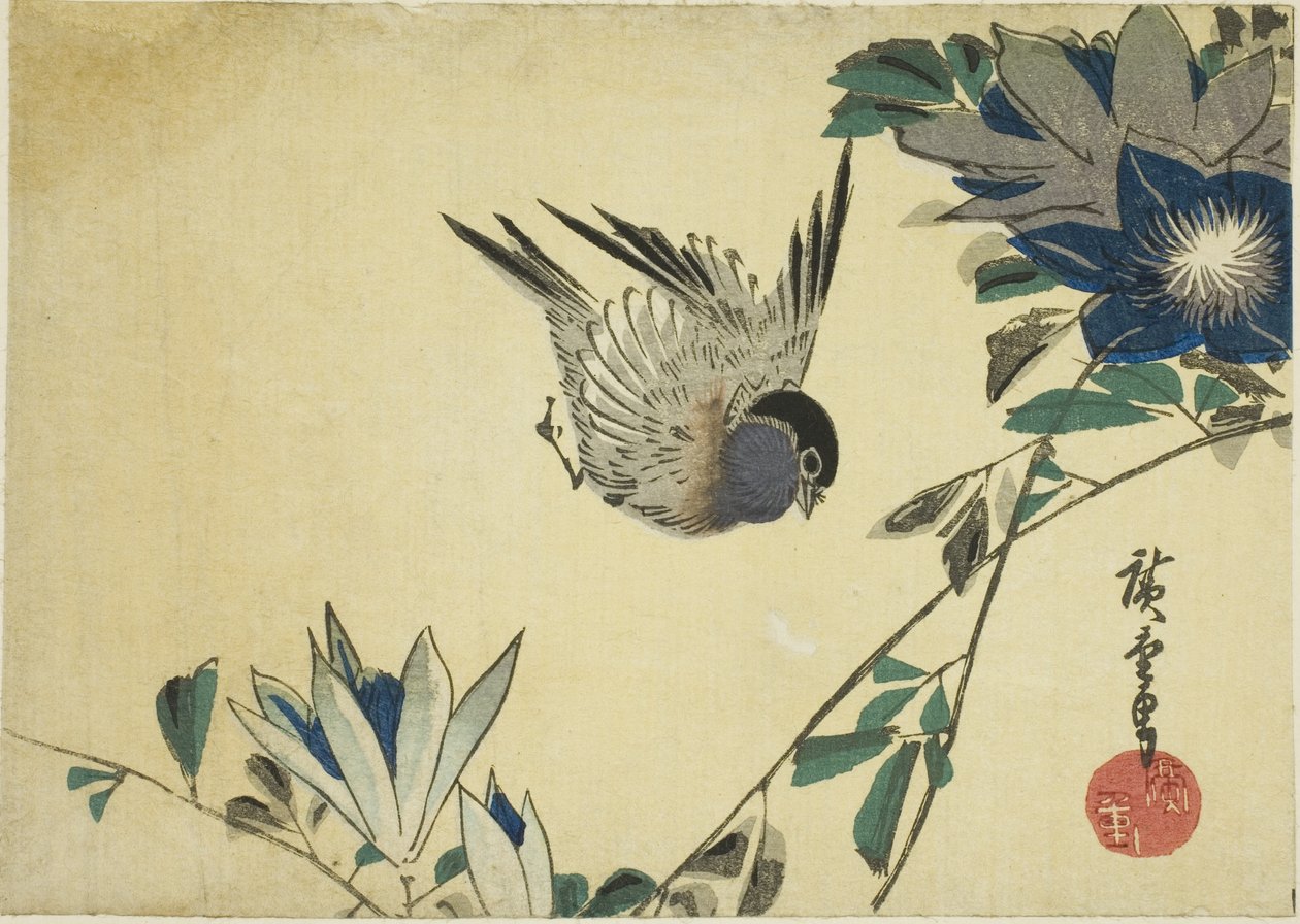 Şakrak kuşu ve akasma by Utagawa Hiroshige