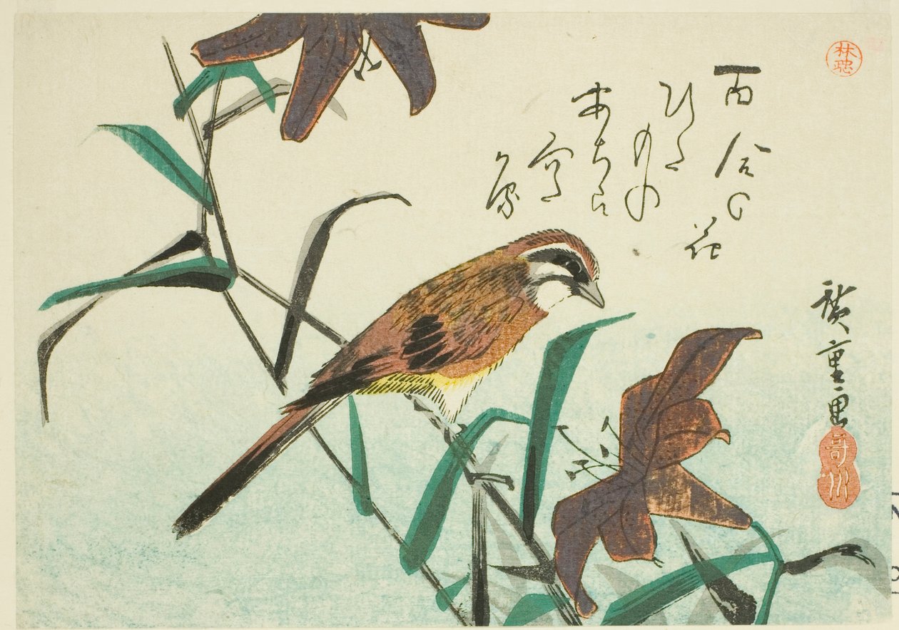 kiraz kuşu ve zambak by Utagawa Hiroshige