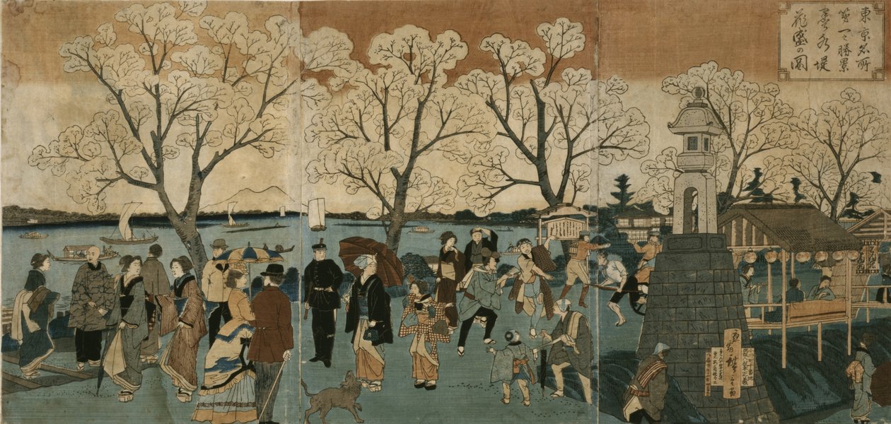 Chery b ぉ sso MS üyesi Tam b ぉ m Aong g Sumida Nehri. Makimizu sarma çiçekli çizimi by Utagawa Hiroshige
