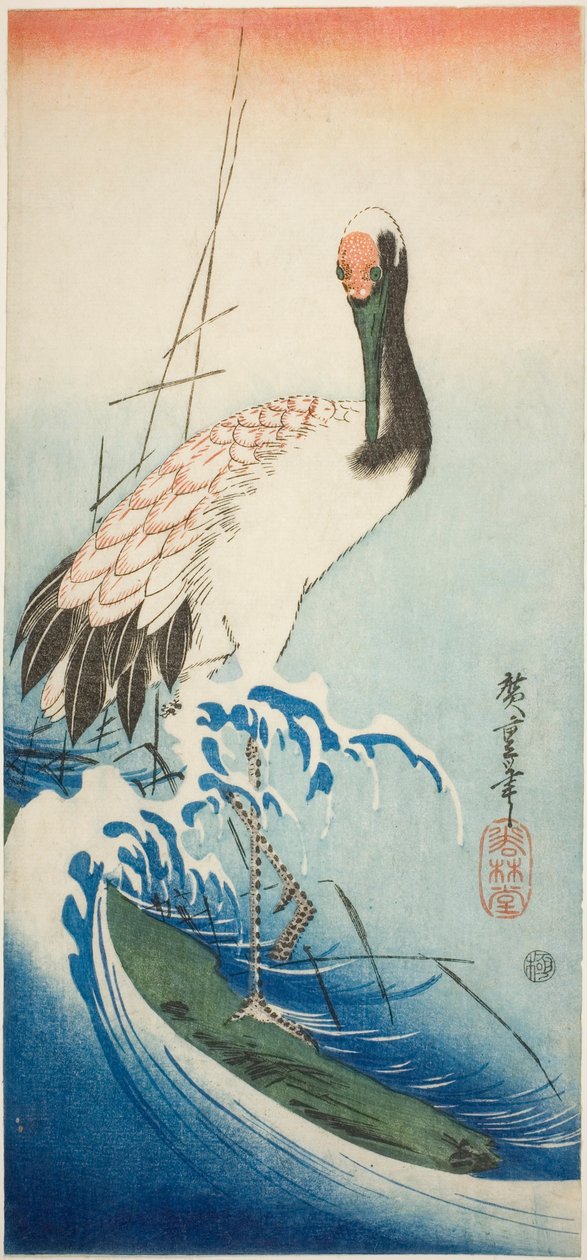 Vinç ve dalgalar by Utagawa Hiroshige