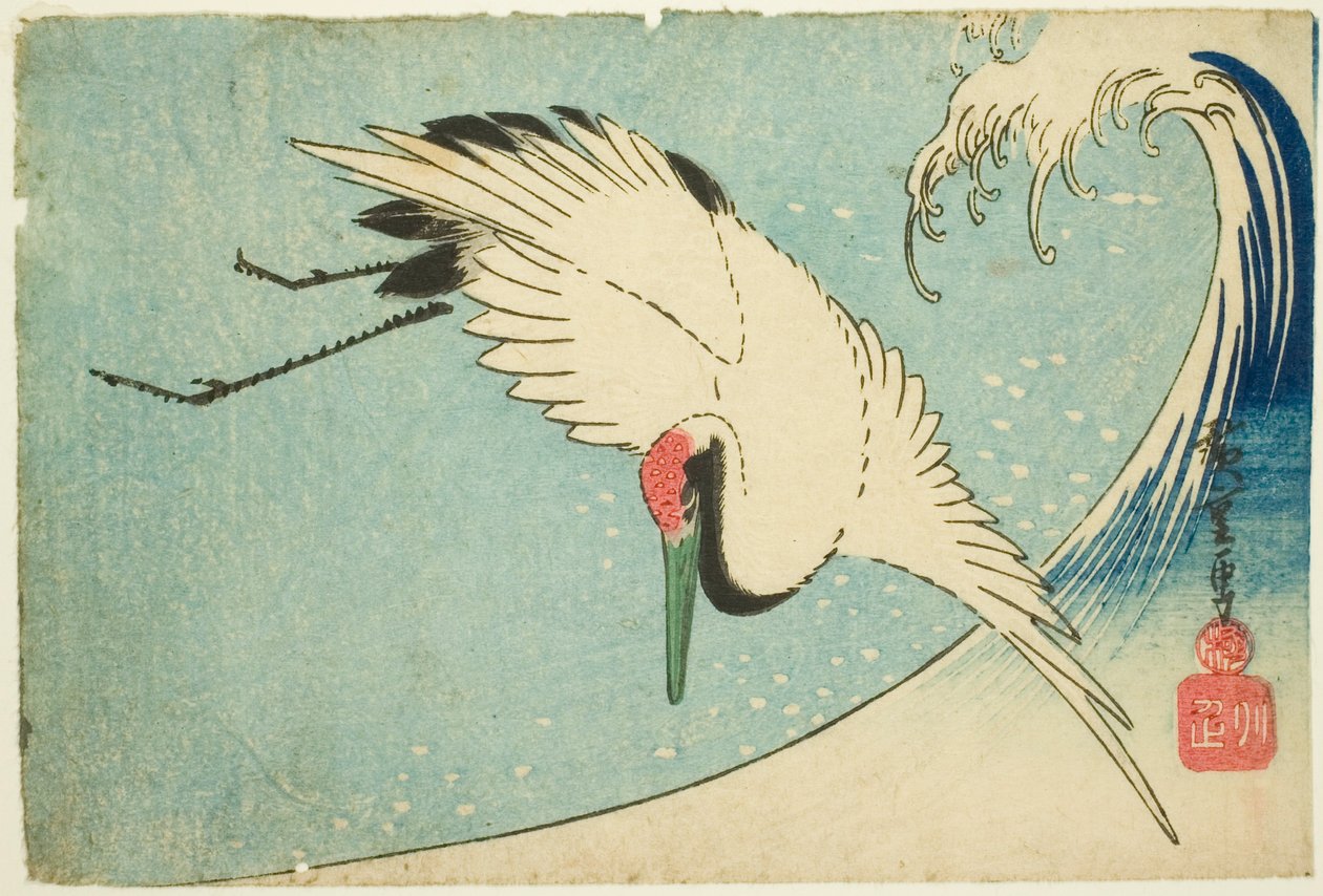 Dalga üzerinde uçan vinç by Utagawa Hiroshige