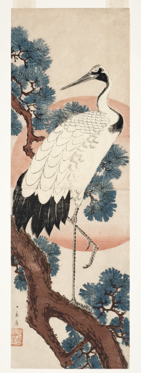 Gün doğumunda çam ağacında turna, 1850-55 (tahta blok) by Utagawa Hiroshige
