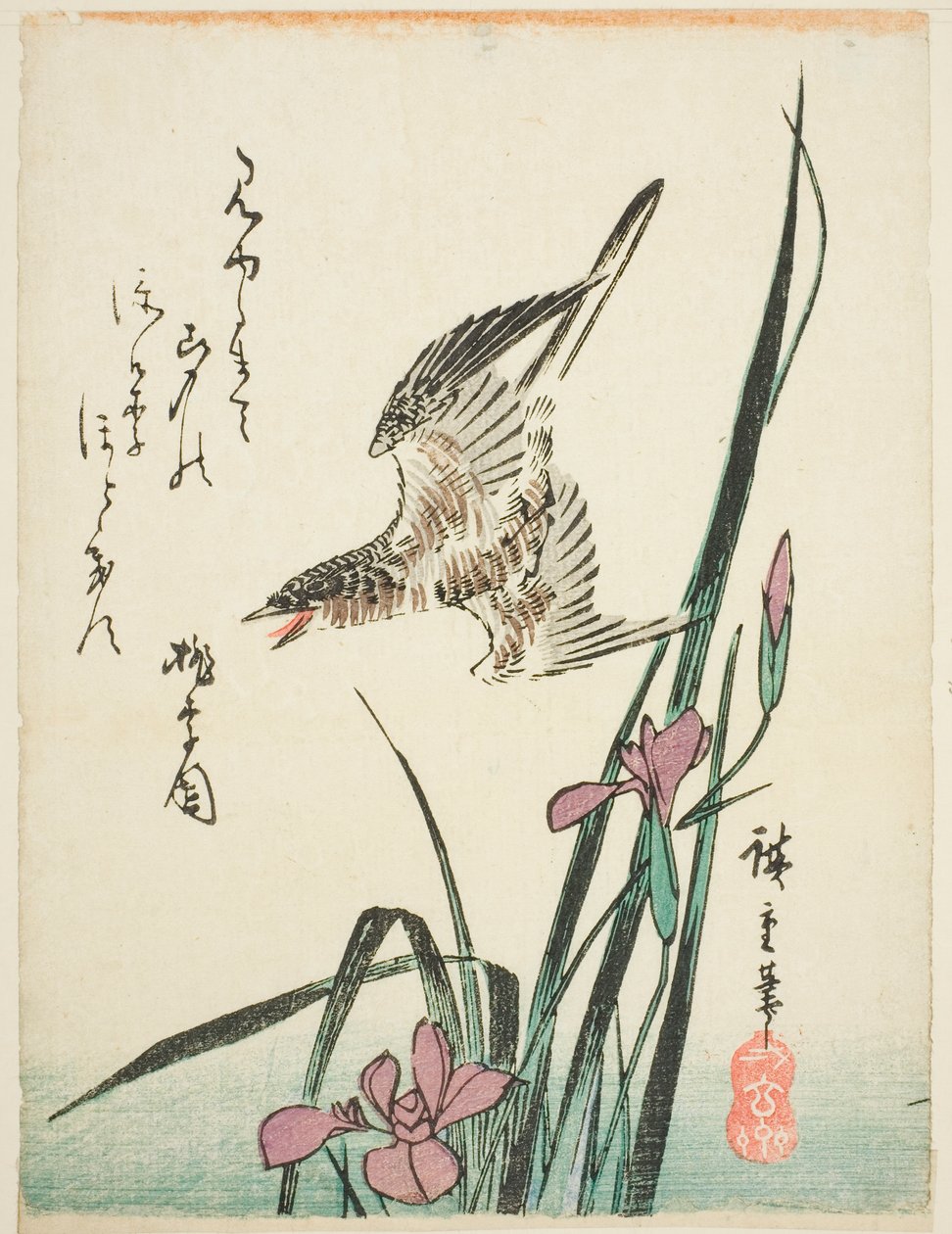Iris üzerinde uçan guguk kuşu by Utagawa Hiroshige