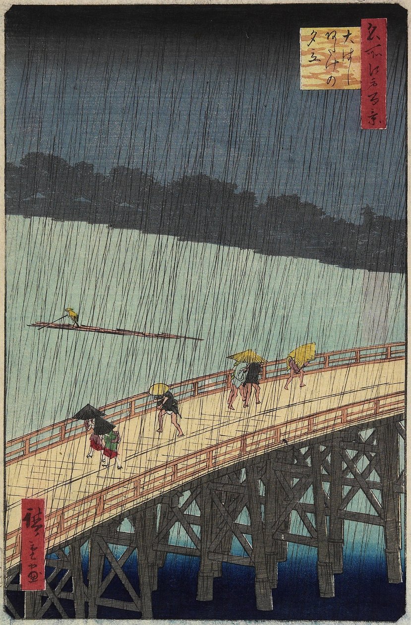 O_hashi Köprüsü Üzerinde Akşam Duşunda Atake'nin Uzaktan Görünümü, Temmuz 1857 by Utagawa Hiroshige